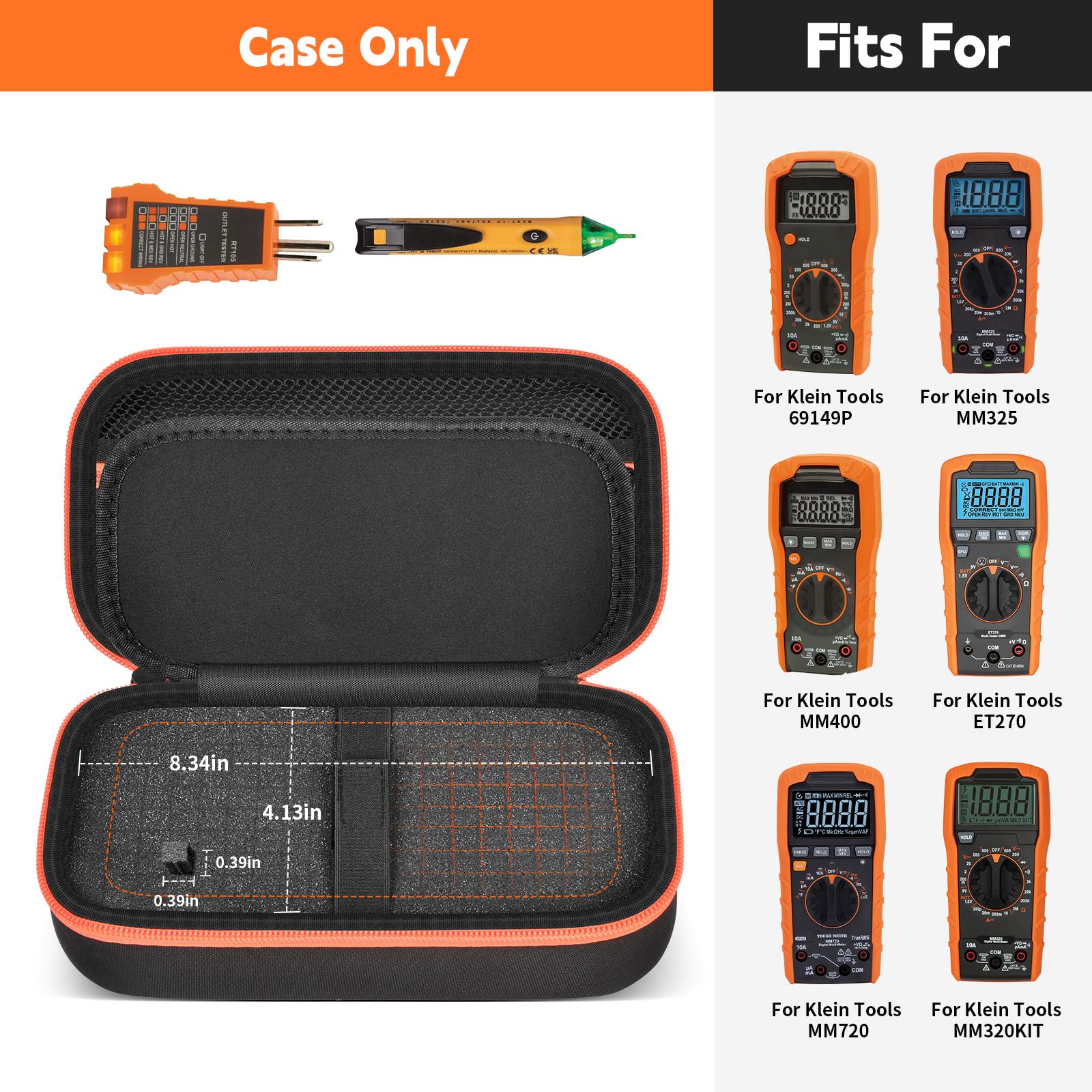GWCASE durable EVA shell protecting Klein multimeter and accessories.