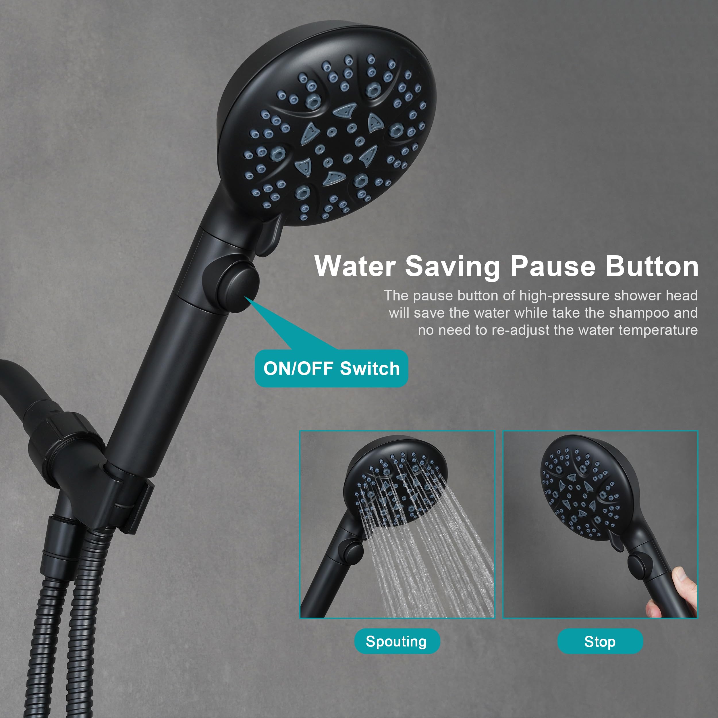 GwernKB adjustable overhead bracket keeps hands free during showers.