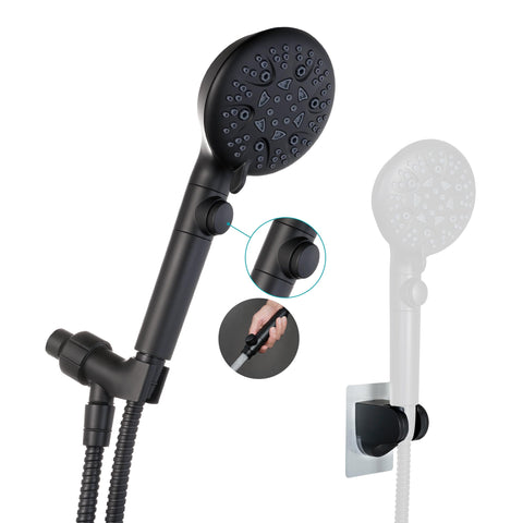 GwernKB handheld shower head black with eight modes for customizable showers.