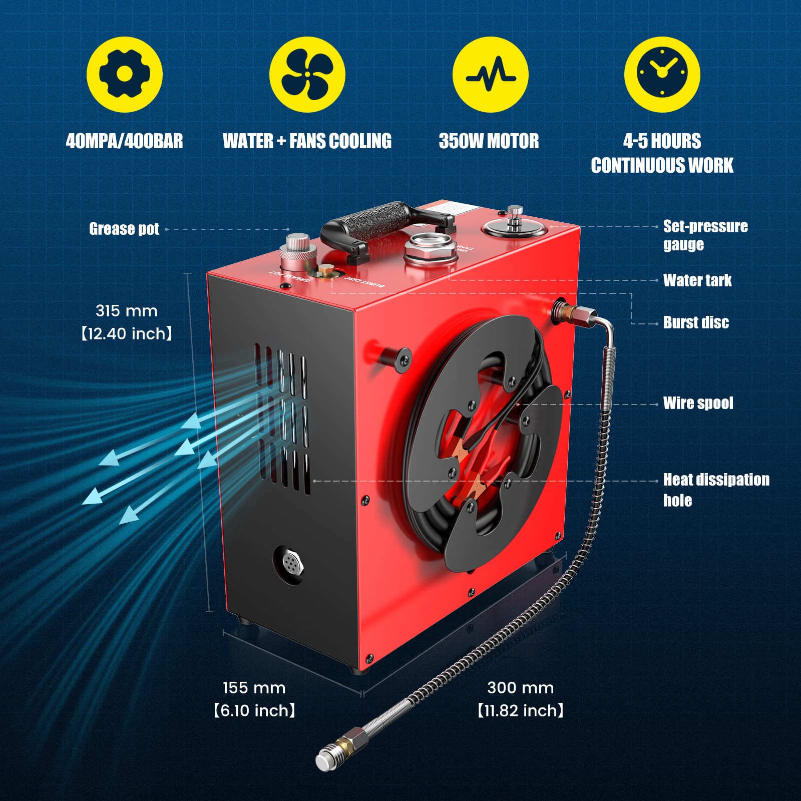 12V power compatibility for car or home use with converter.