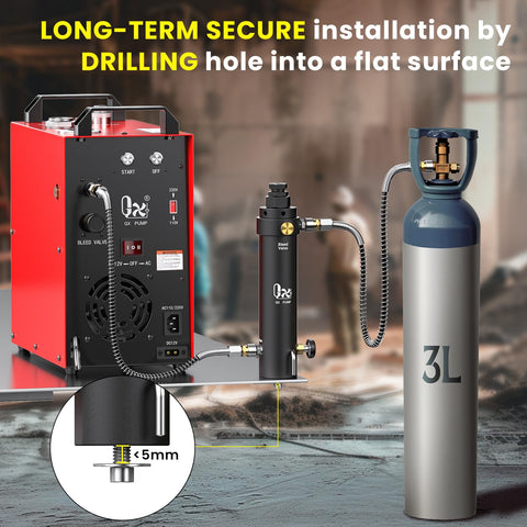 Accessory pack including hose and spare filters supports uninterrupted PCP charging.