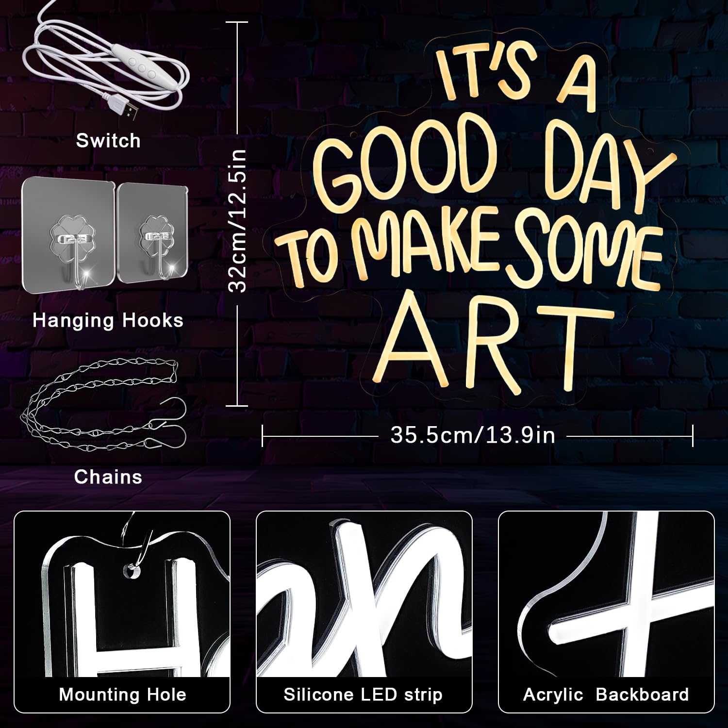 Gyaksjm Good Day neon sign with paintbrush-right lighting adds artistic flair to studios.