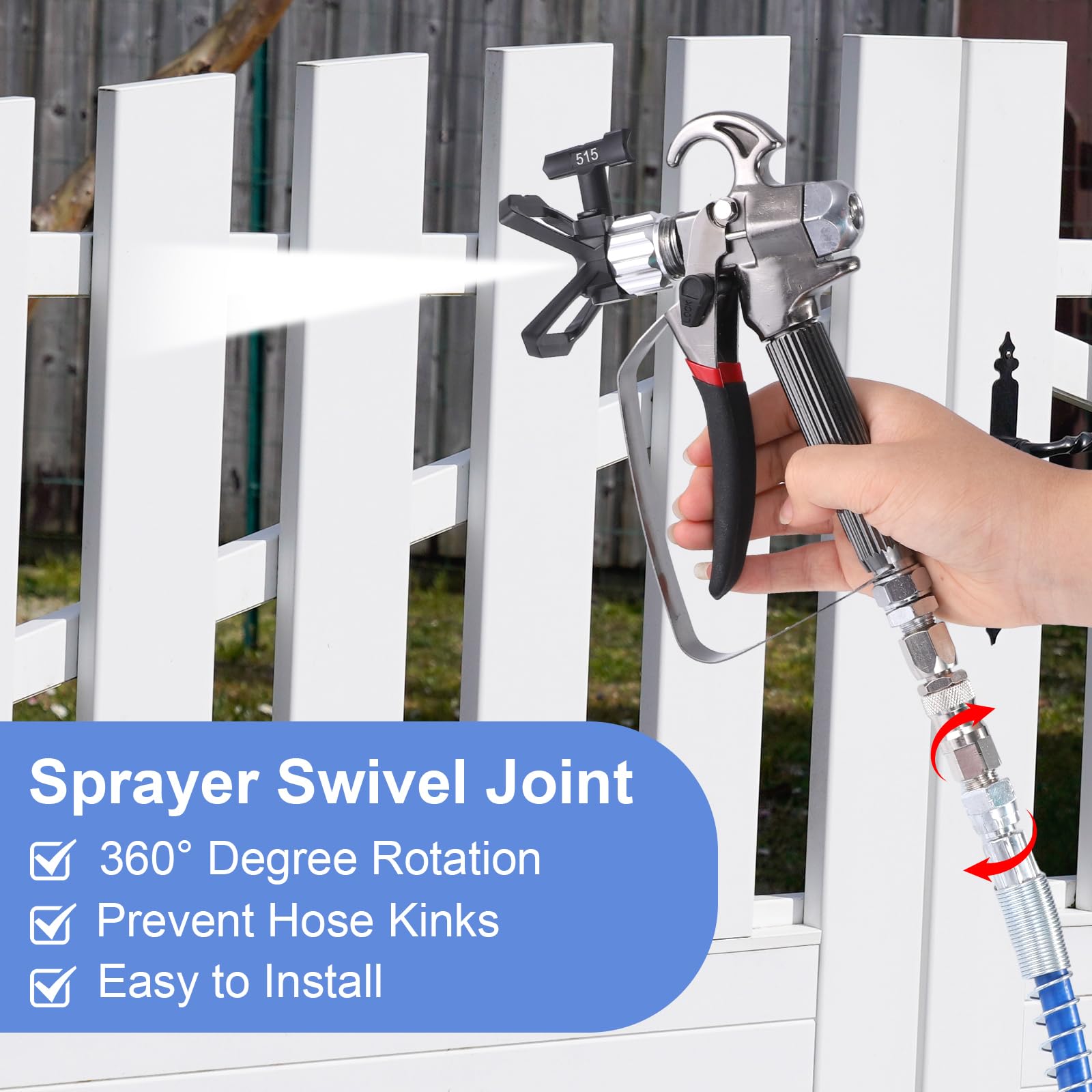 Gyfent five foot whip hose adds flexibility for easier spraying.