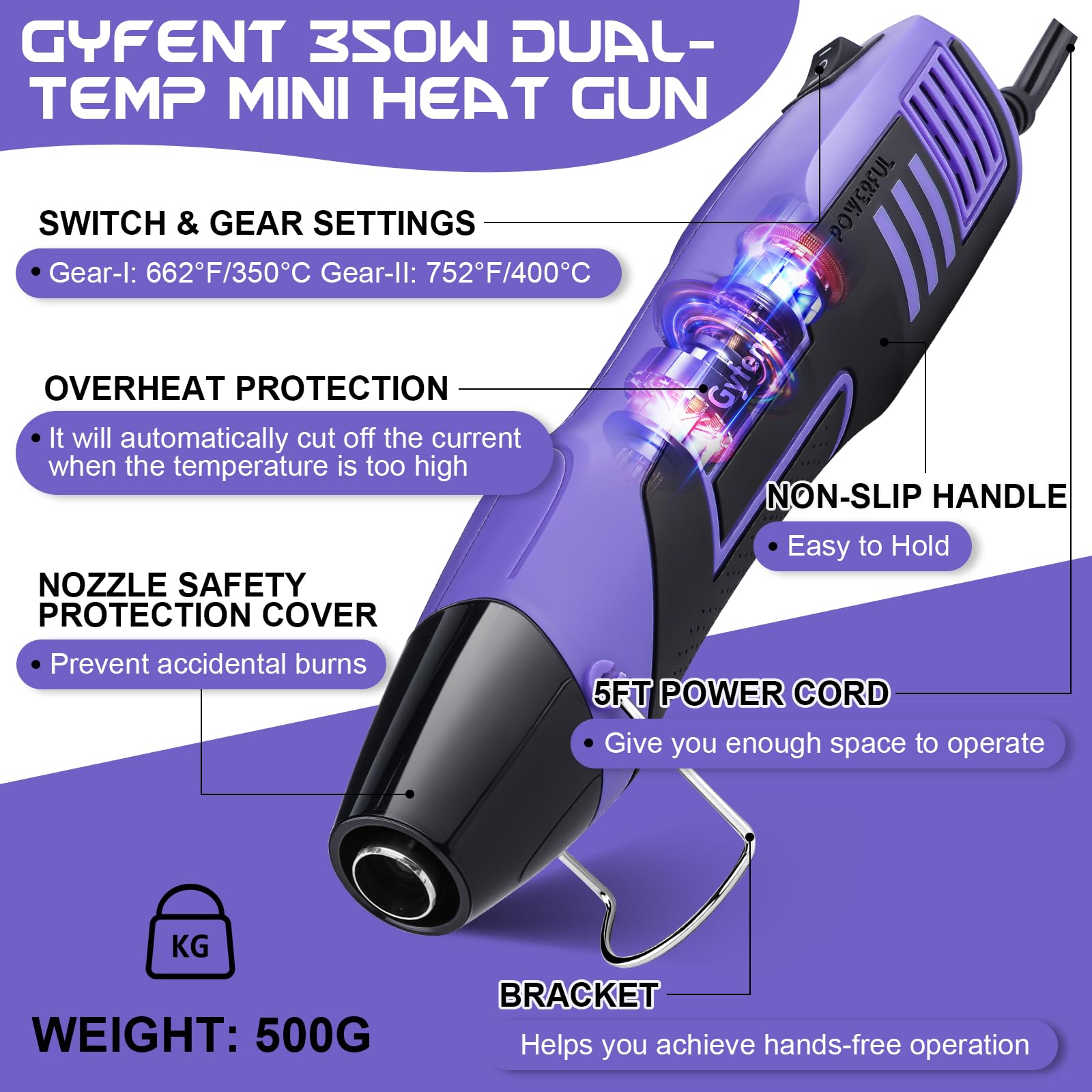 Gyfent heat gun ergonomic design for comfortable, extended crafting sessions.