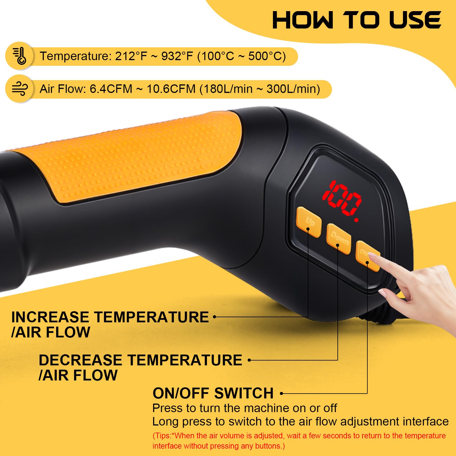 Gyfent heat gun with five nozzles supports versatile shaping and shrinking