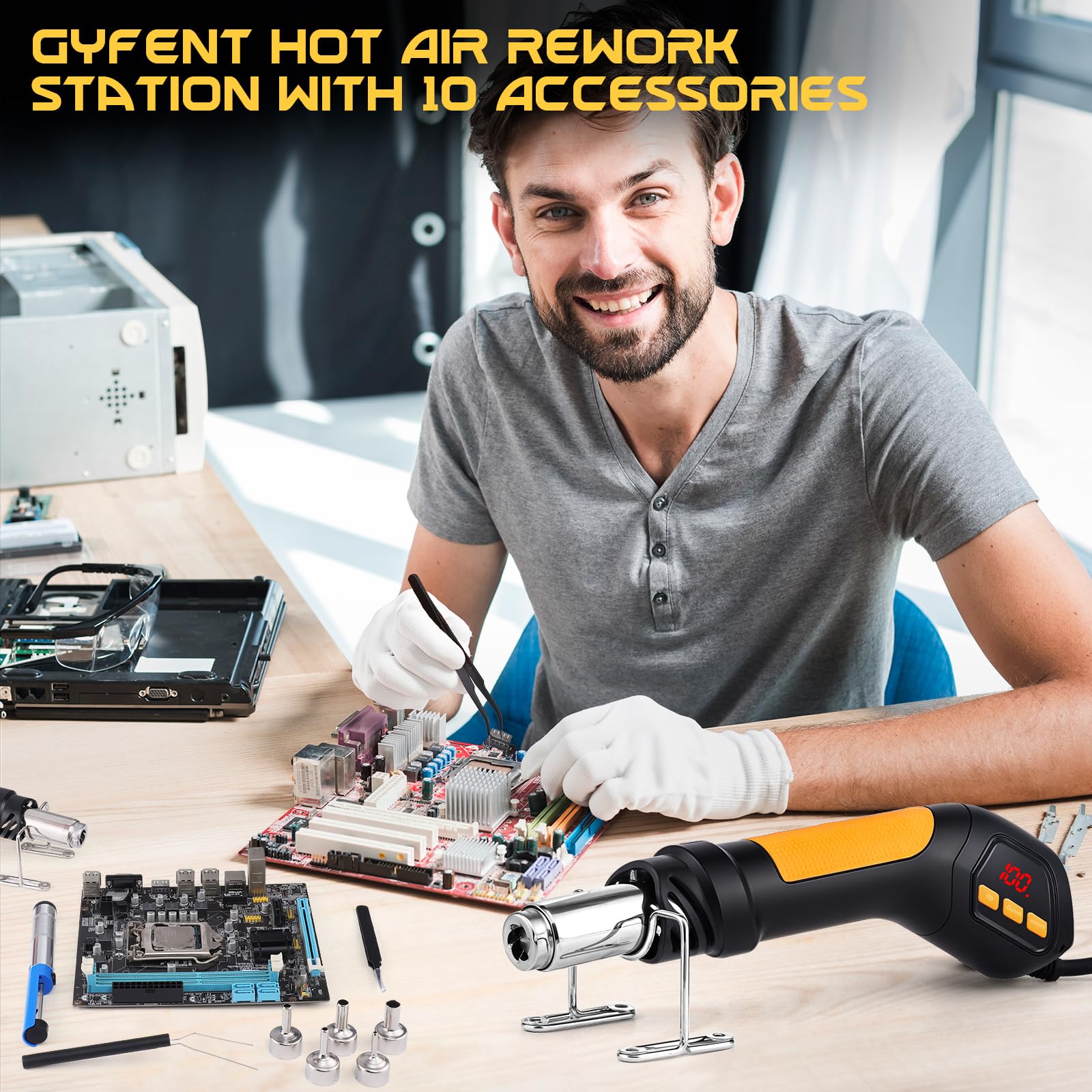 Gyfent heat gun stand keeps the tool accessible for steady work
