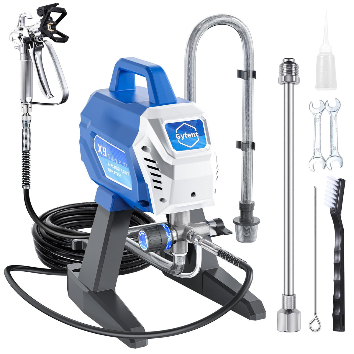 Gyfent X9 airless sprayer package with accessories for fast DIY painting setup.