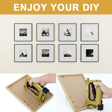In-use framing photo shows quick, accurate mounting of artwork with the tool