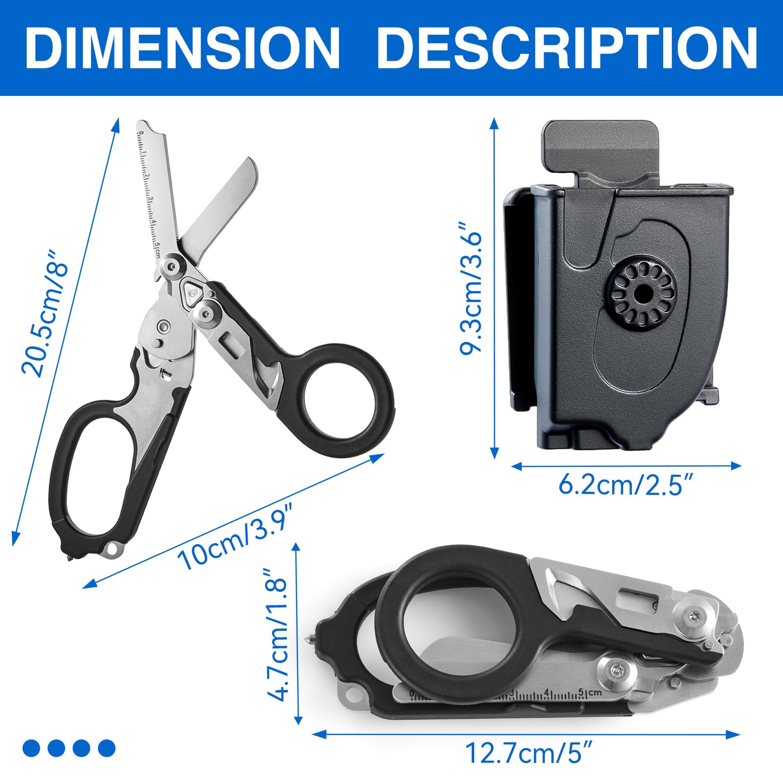 Gymsire 6-in-1 trauma shears front view, rugged stainless steel ready for tasks.