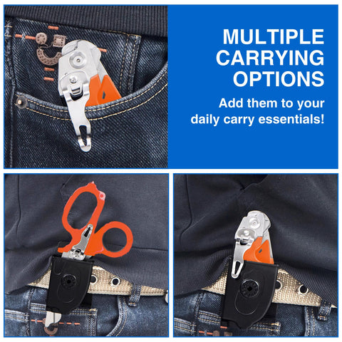 Gymsire portable emergency shears clipped to belt for quick access.