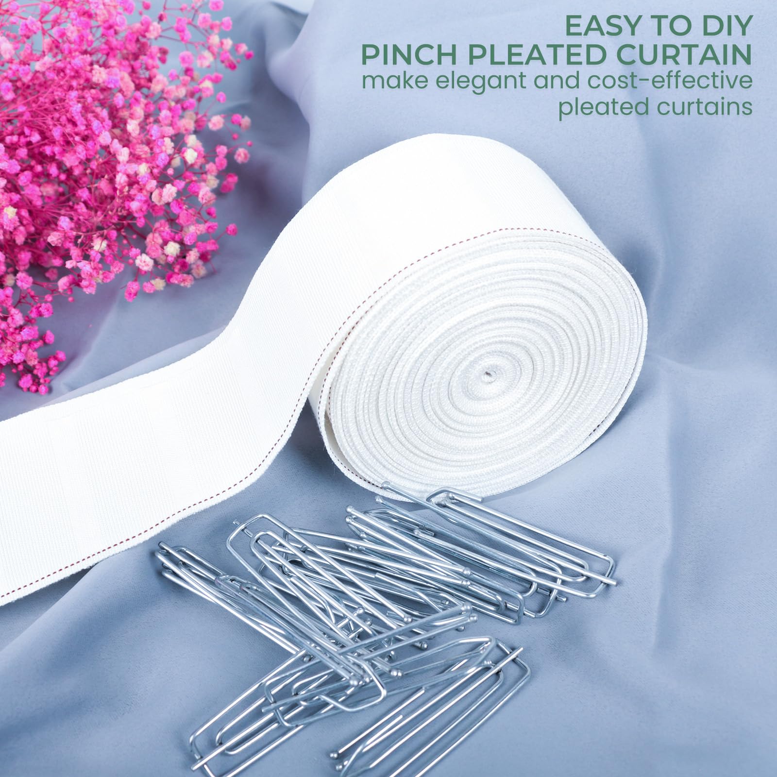 Premium polyester pleat tape resists wrinkles and fraying.