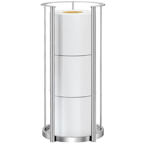 Gypie brushed-nickel toilet paper stand with 3-roll capacity for easy bathroom storage.