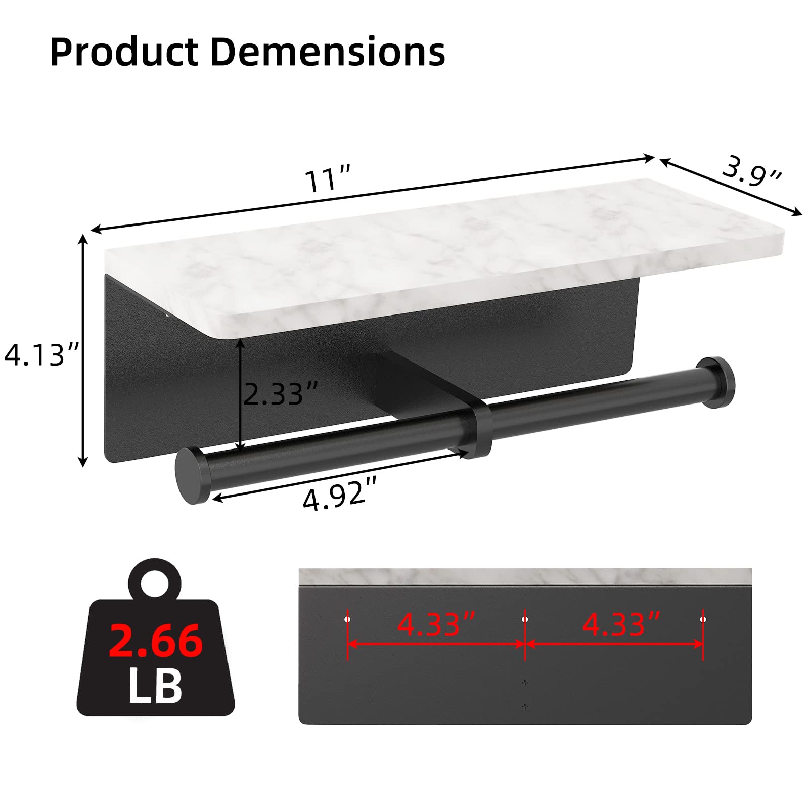 Gypie large marble shelf with smooth edge for easy cleaning.