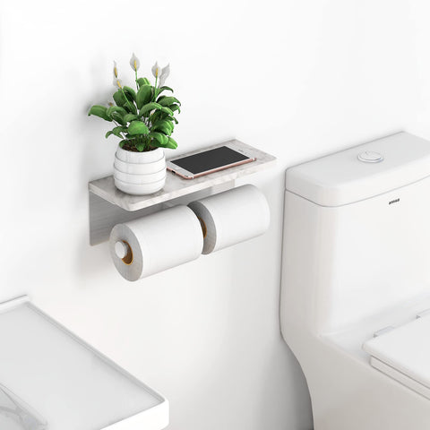Gypie marble shelf wall mount beside the toilet for convenient storage.