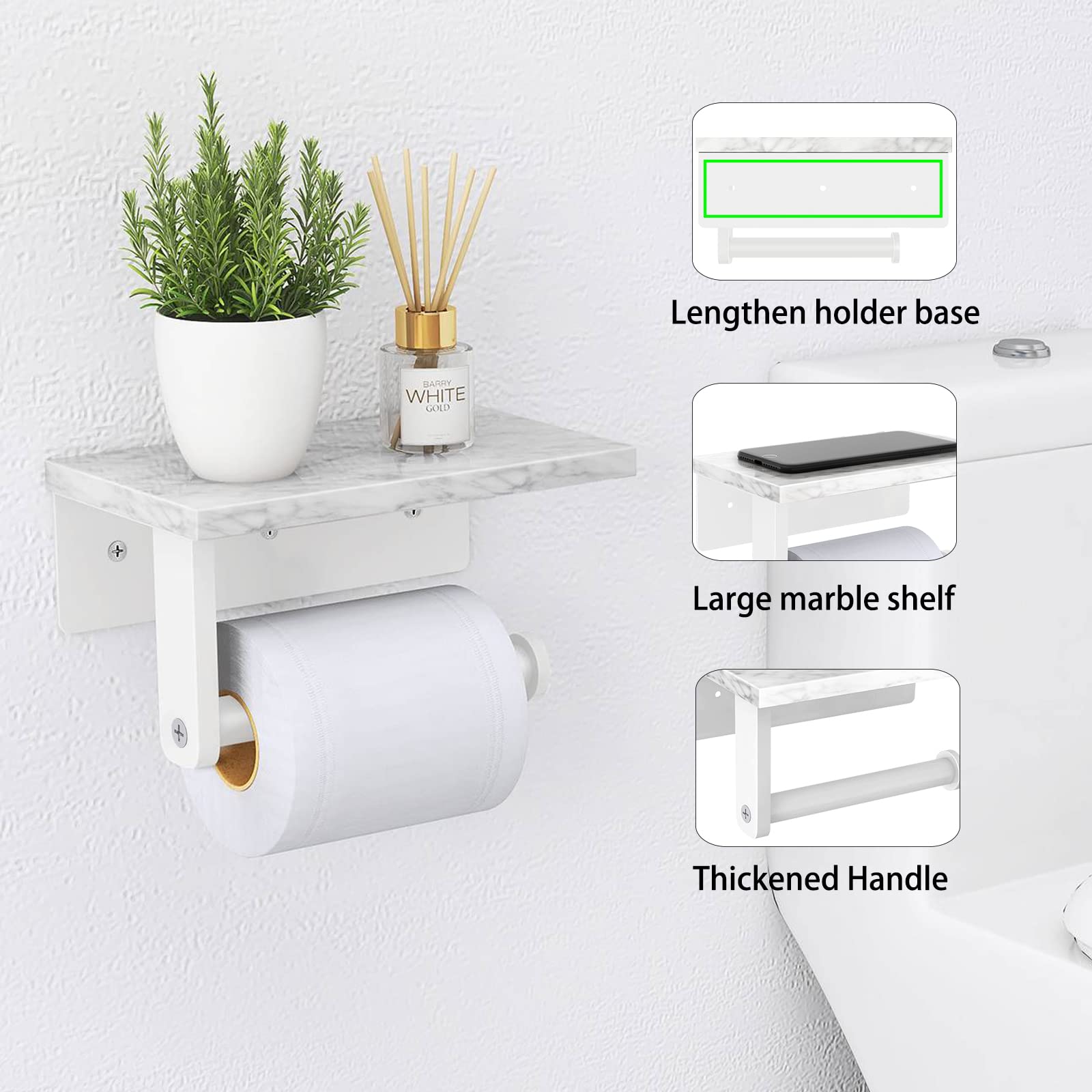 Gypie marble-texture shelf detail adds tactile luxury and utility