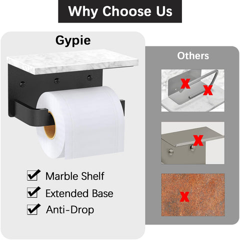 Gypie wall-mounted holder with shelf adds convenient surface in a bathroom.