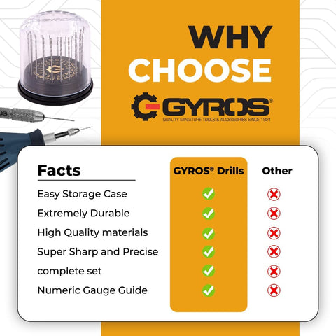 Gyros ideal for jewelry, plastic, and soft metal drilling