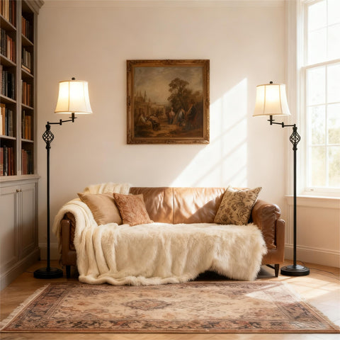 GyroVu 350-degree adjustable swing-arm floor lamp for flexible placement