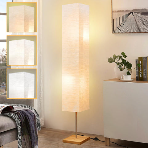GyroVu 65-inch floor lamp base shows sturdy wooden support for stability.