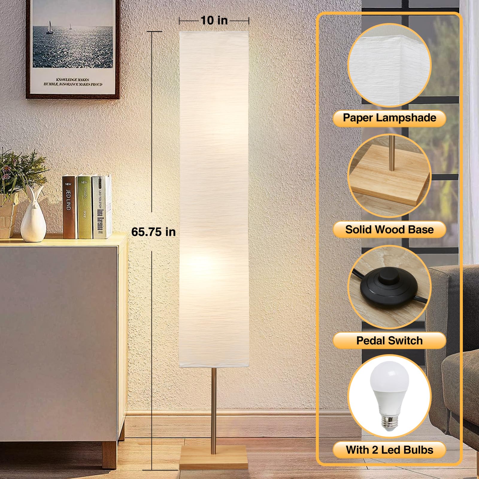 GyroVu 65-inch floor lamp shade with folding paper shade for soft light.