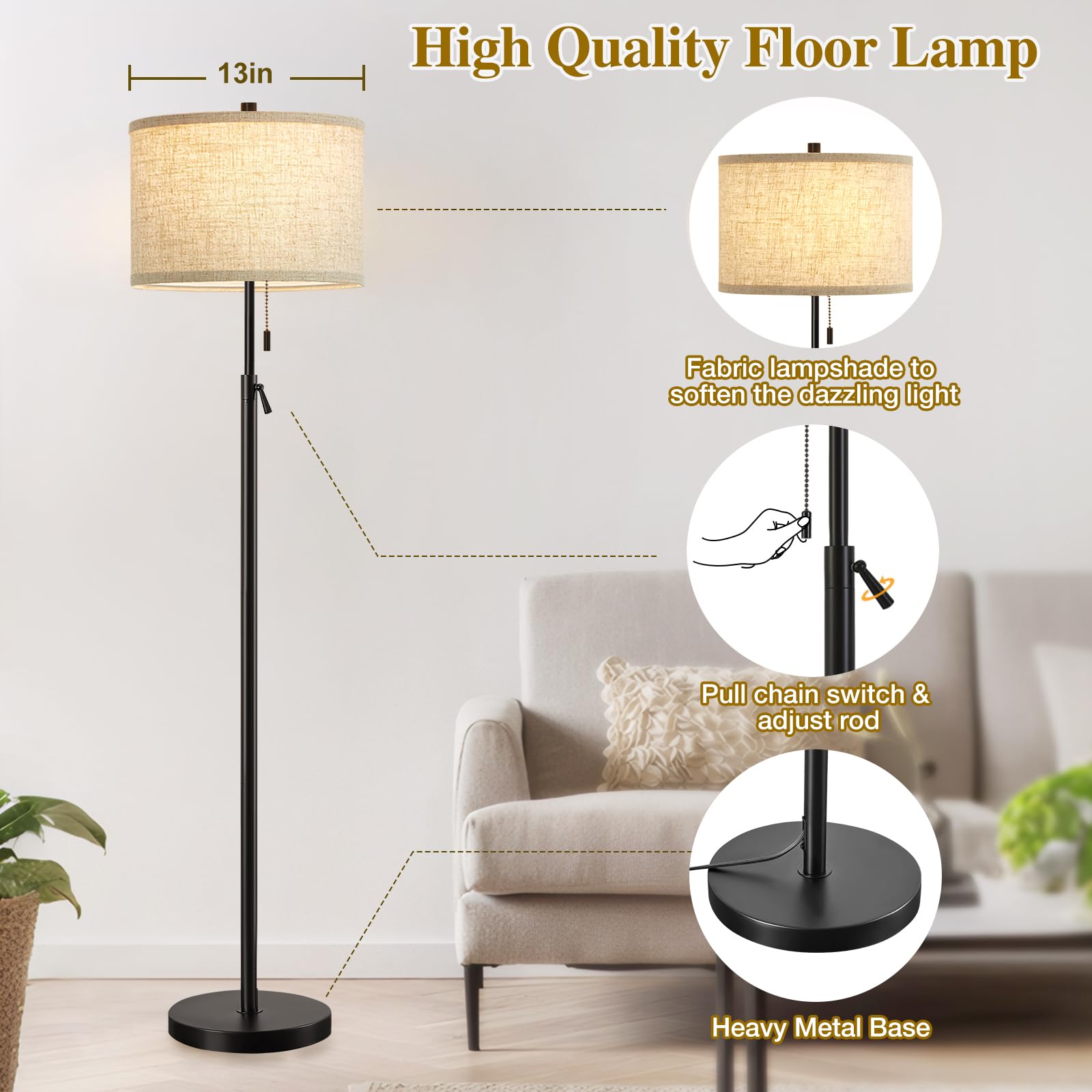 GyroVu beige linen lampshade softens brightness for cozy evenings.