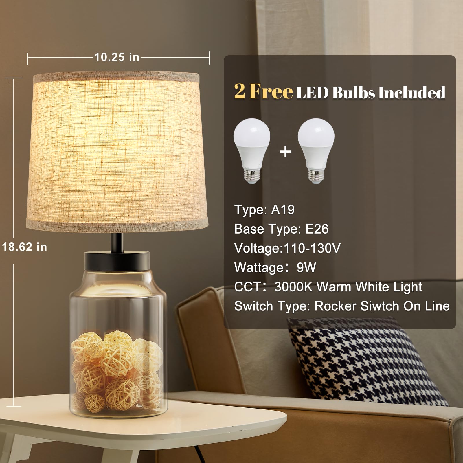 GyroVu clear glass shade enhances modern bedside ambiance.