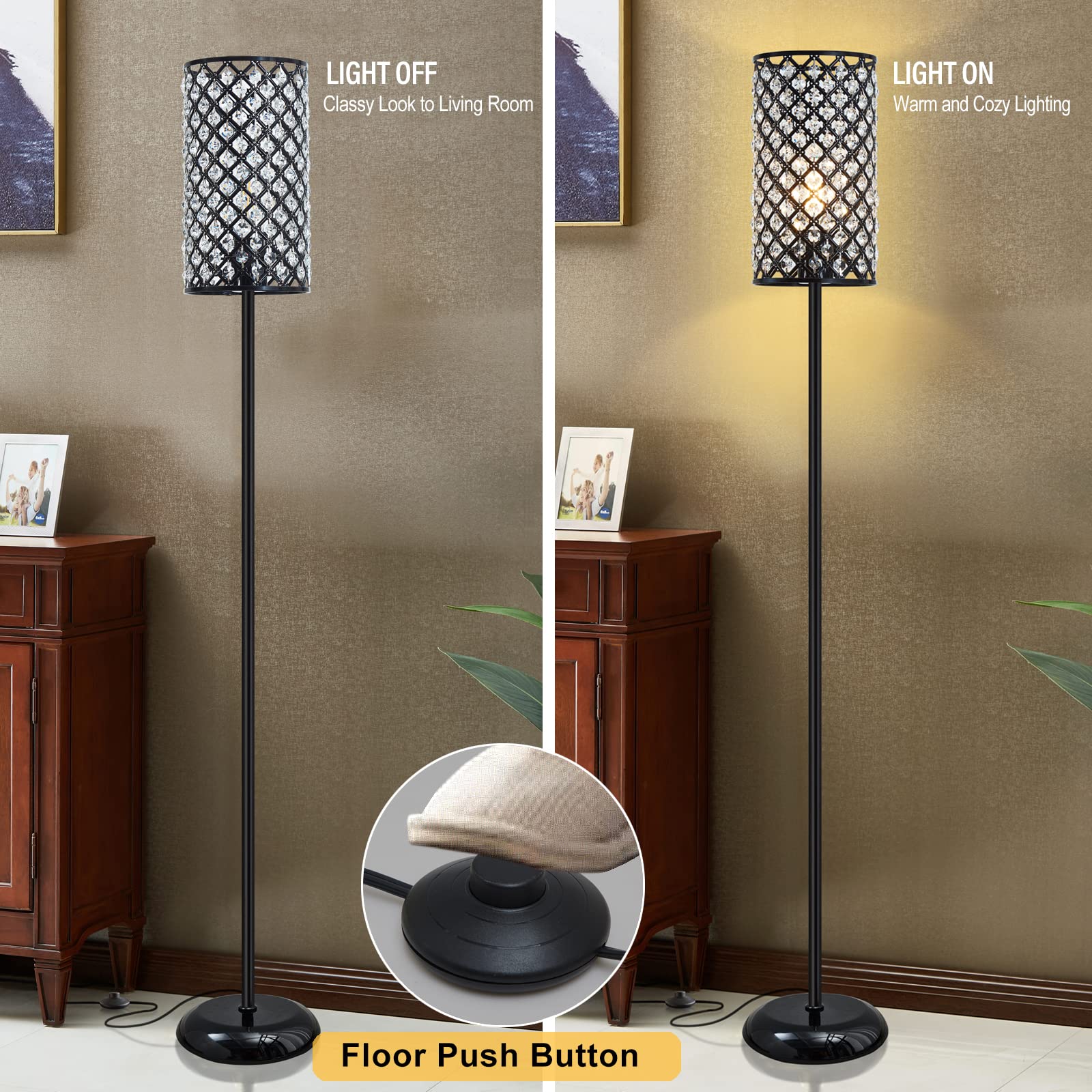 GyroVu crystal floor lamp with foot switch offers convenient control.