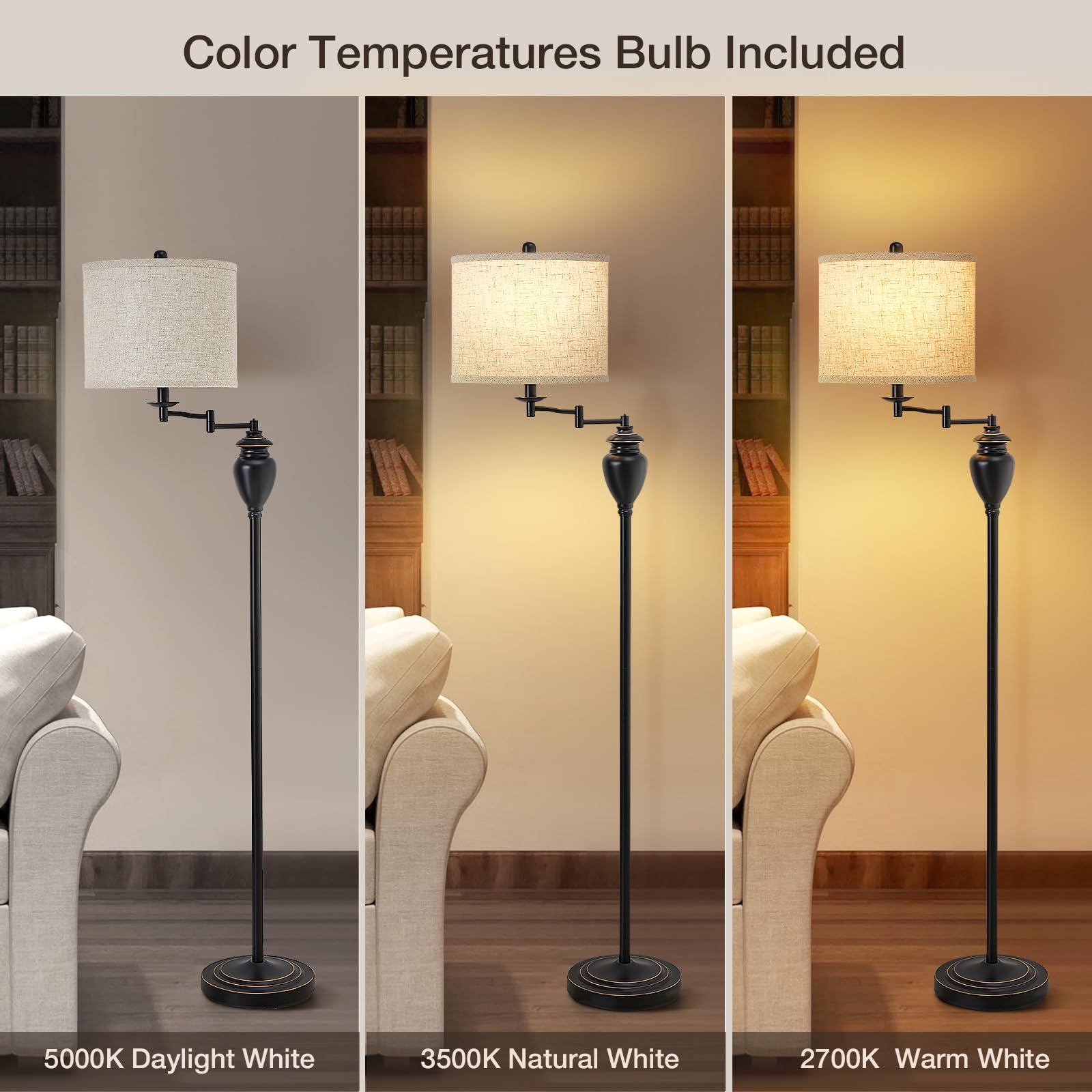 GyroVu black metal pole floor lamp complements modern and farmhouse decor.