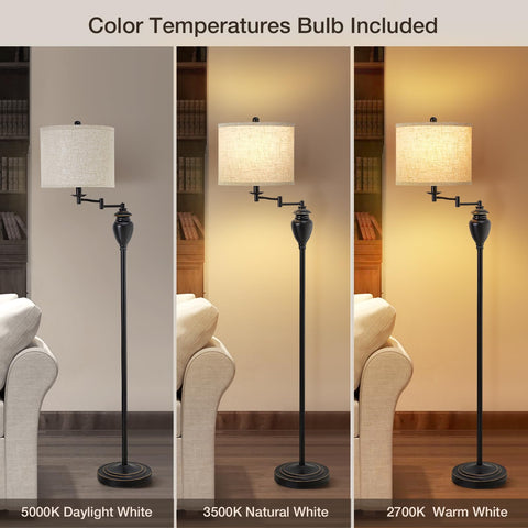 GyroVu black metal pole floor lamp complements modern and farmhouse decor.