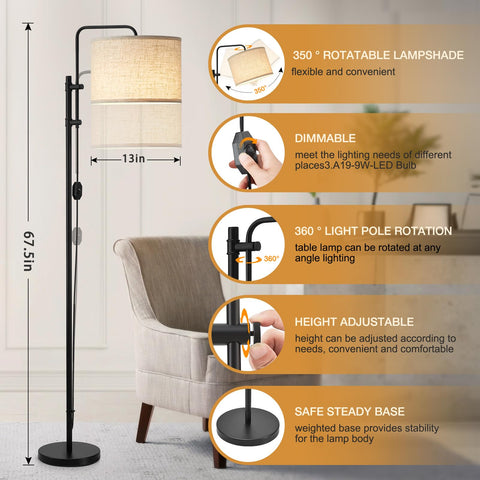 GyroVu adjustable-height lamp showing up to 67.5 inches for versatile setup