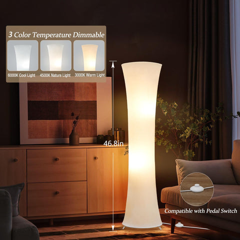 GyroVu floor lamp showcasing white fabric shade and clean design.