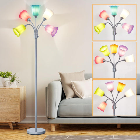 GyroVu Medusa floor lamp with five goosenecks for flexible lighting in living spaces.