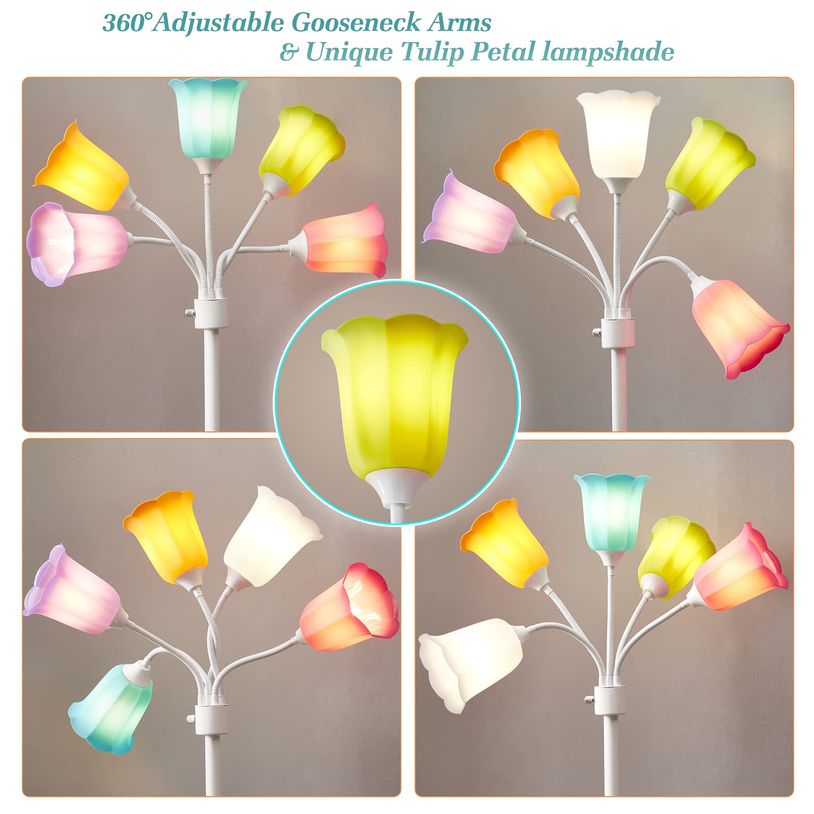 GyroVu Medusa shows six tulip shades in vivid color for kids' rooms.