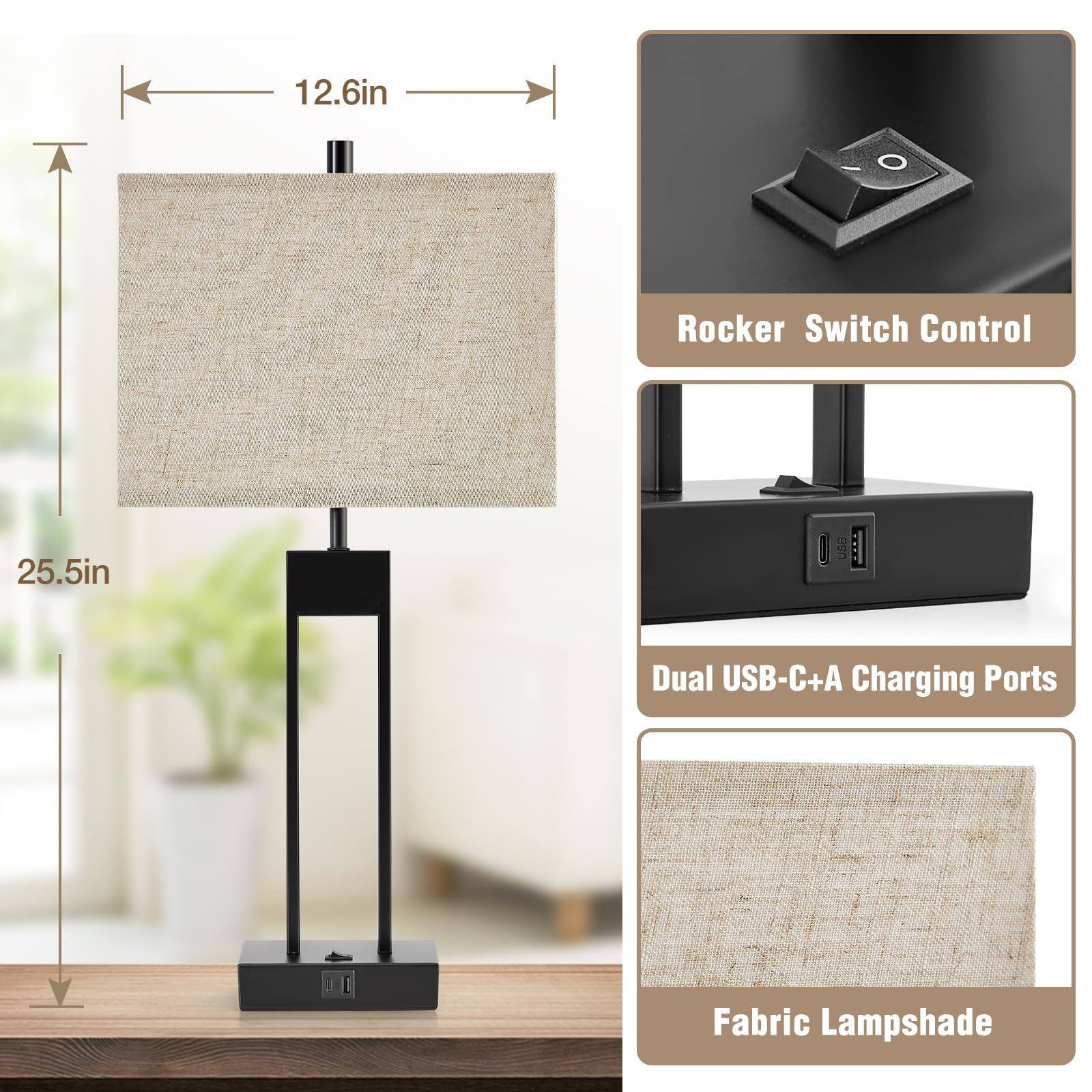 GyroVu nightstand lamps showing color modes switch for warm, natural, and bright light.