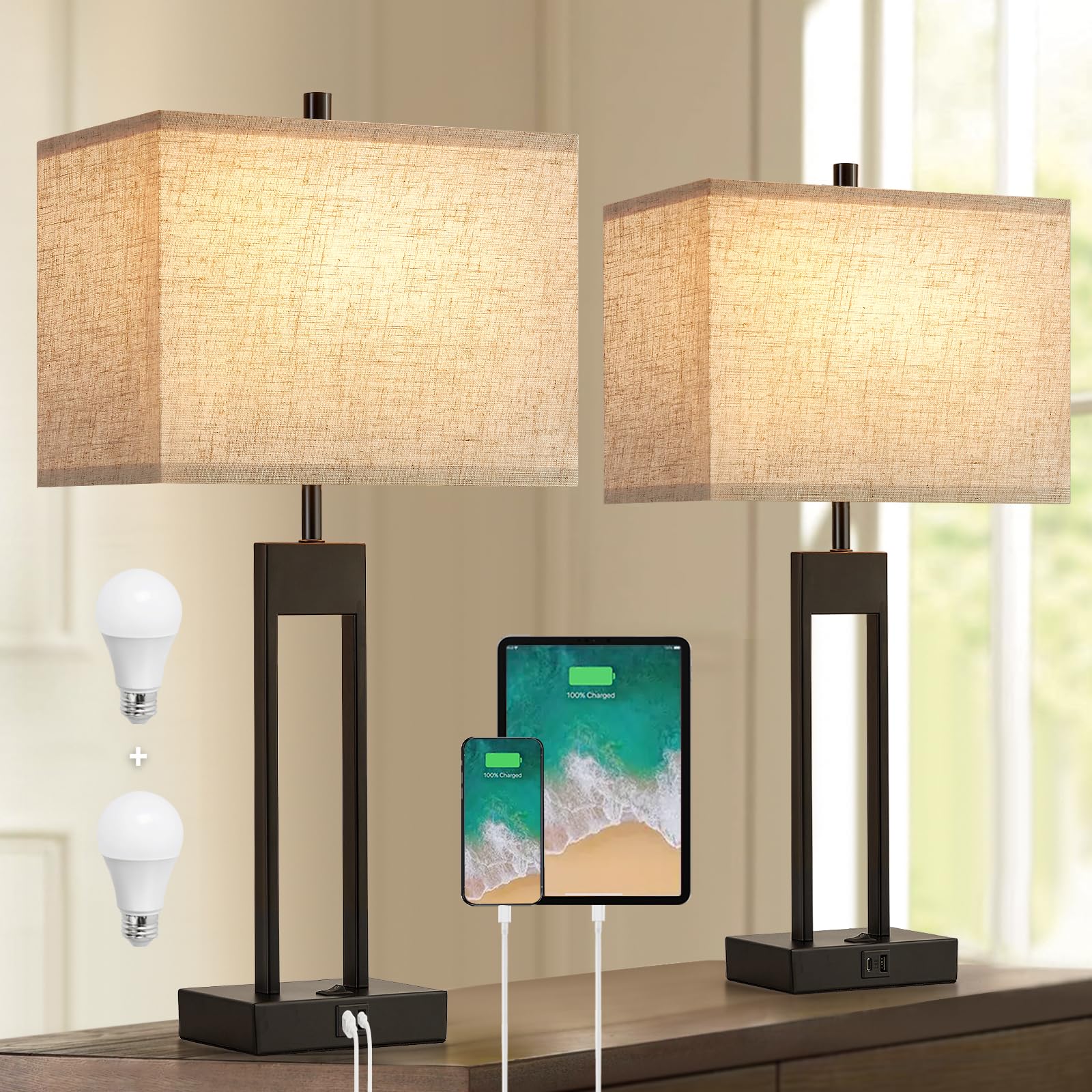 GyroVu nightstand lamps set of two on a modern bedside table for cozy evenings.