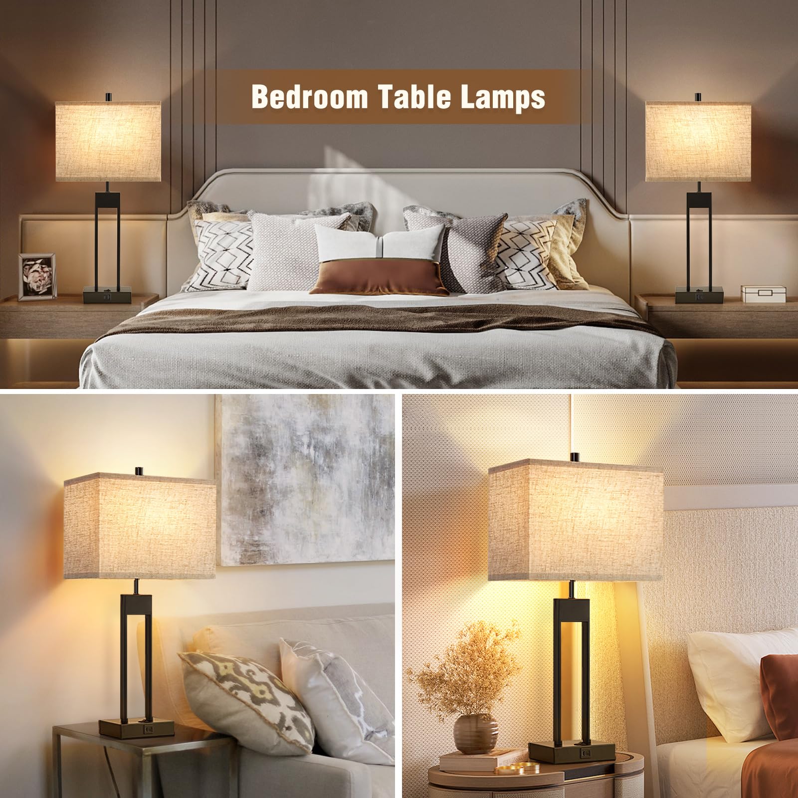 GyroVu nightstand lamps create a warm ambience suitable for bedrooms and living rooms.