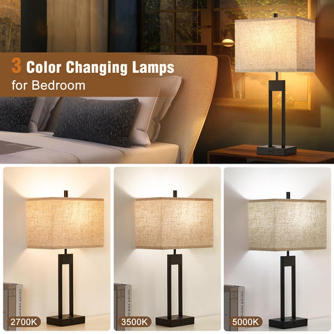 GyroVu nightstand lamps with two dimmable 9W LED bulbs for steady lighting.