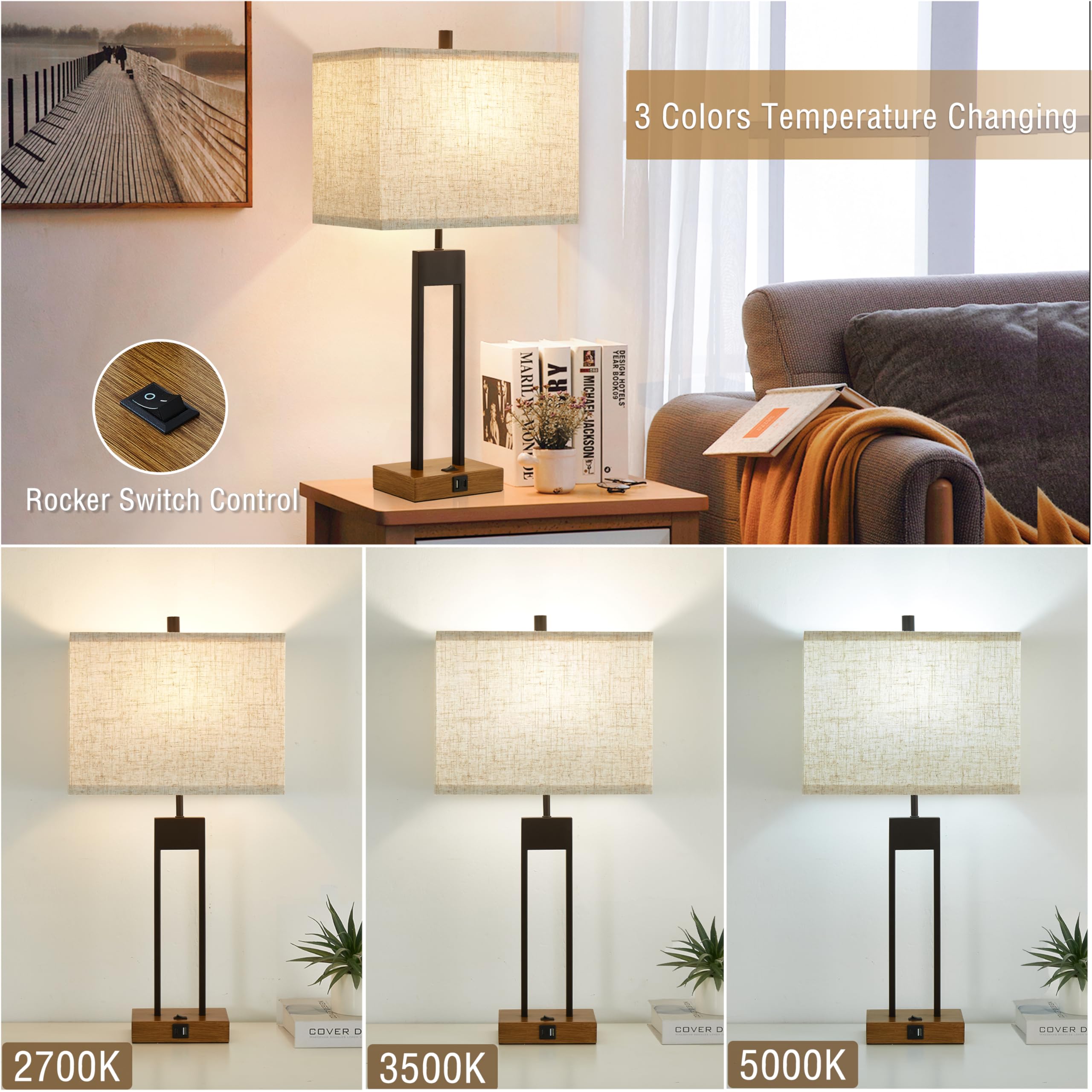GyroVu lamps with rectangle fabric shade for elegant nightstand lighting