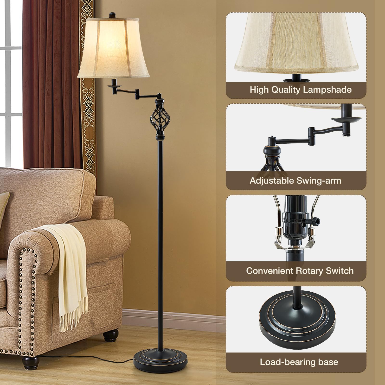 GyroVu floor lamp with a rotary switch for easy on and temperature control