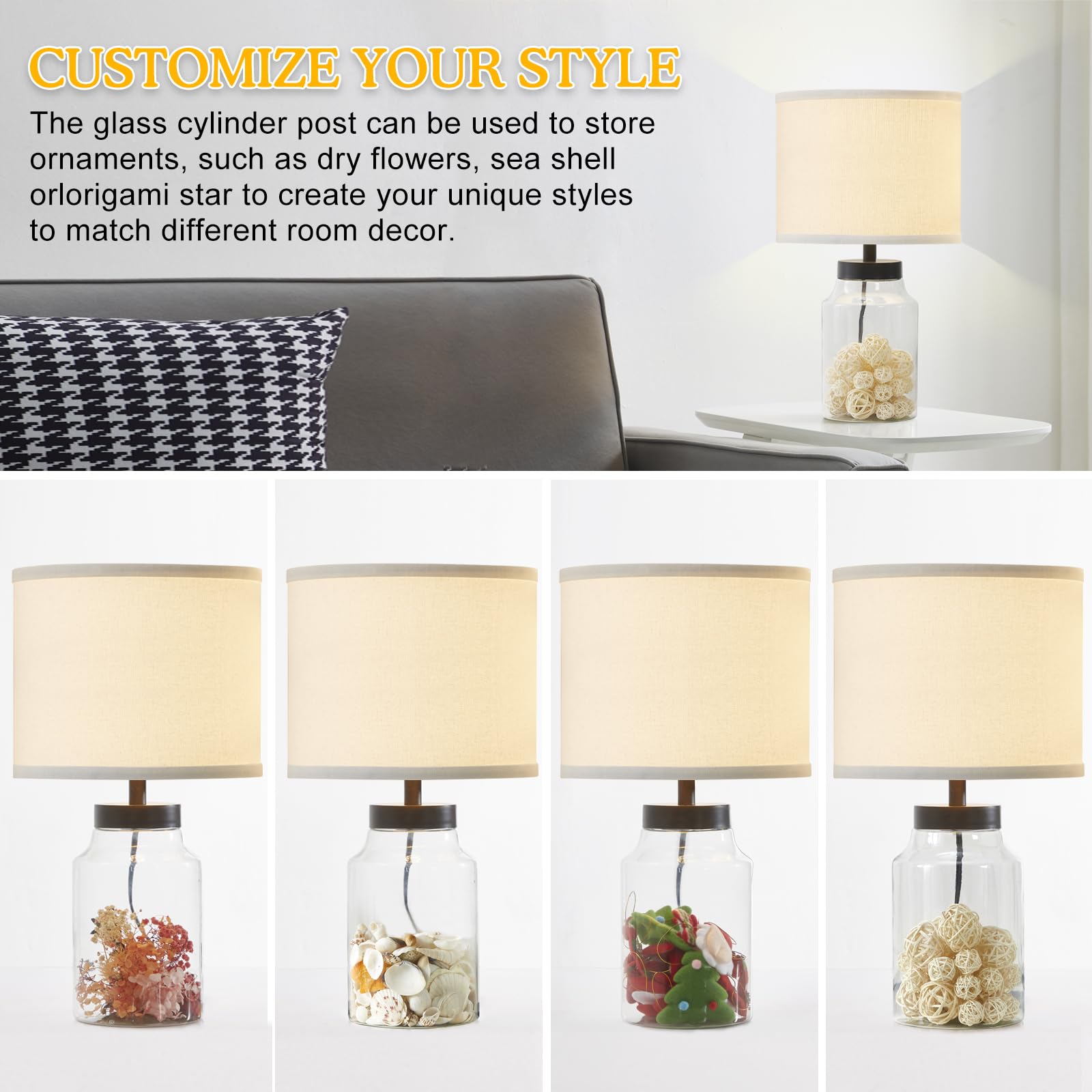 GyroVu table lamp with white shade creates soft ambient lighting.