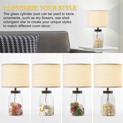 GyroVu table lamp with white shade creates soft ambient lighting.