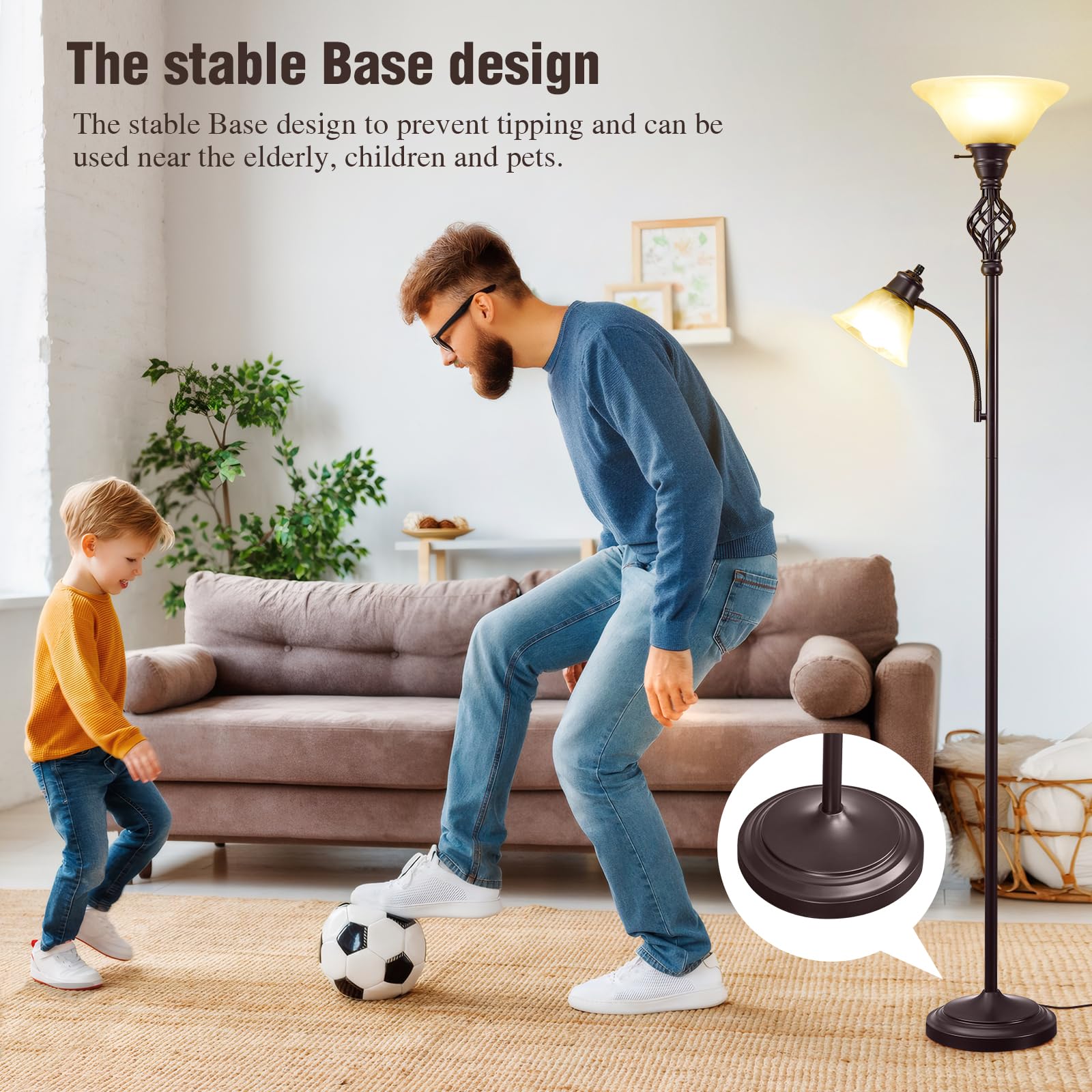GyroVu torchiere corner lamp fits tight spaces and compact rooms.