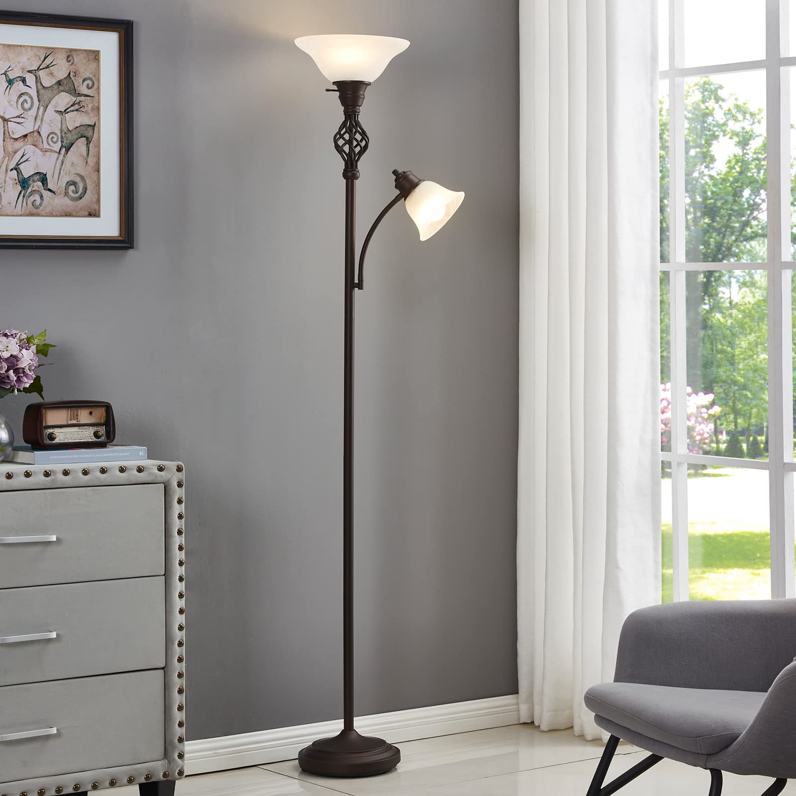 GyroVu torchiere easy assembly for quick setup in any room.