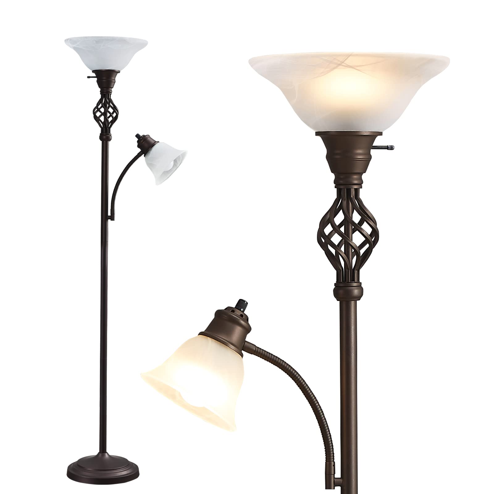 GyroVu torchiere with glass shade for bright living room lighting.