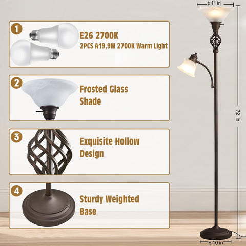 GyroVu torchiere with red brown finish adds warmth and style to a space.