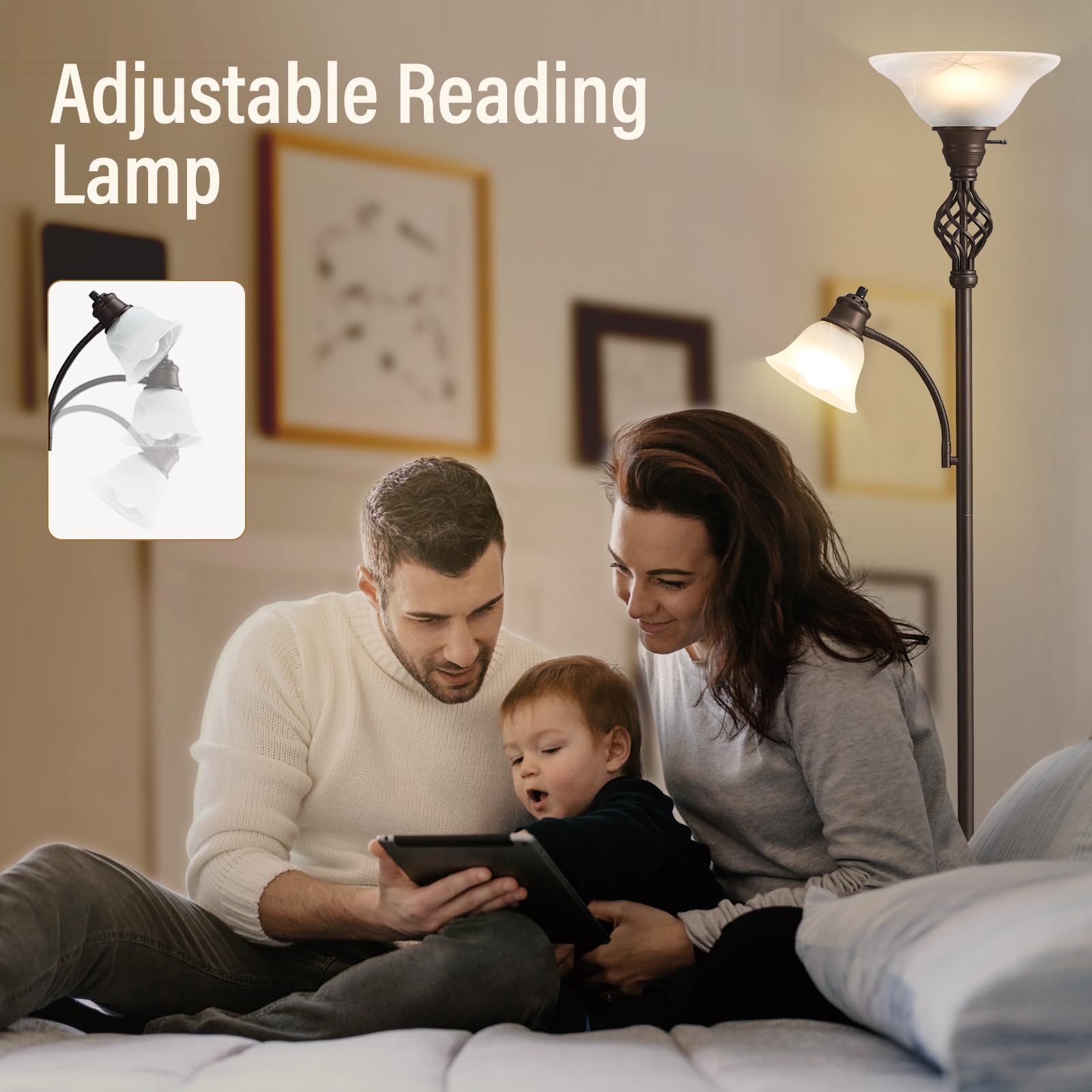 GyroVu torchiere rotary switch enables simple light control from the head.