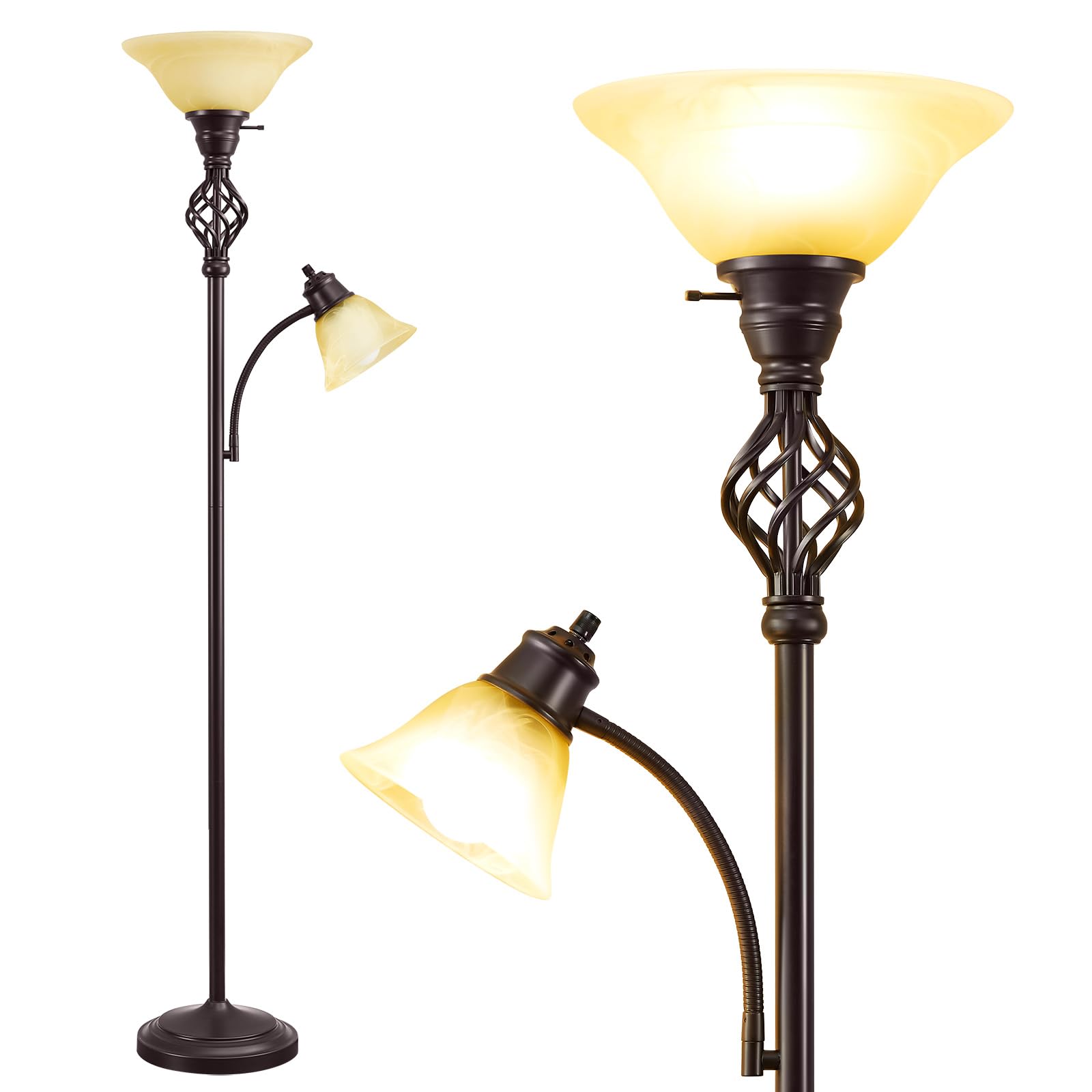 GyroVu torchiere glass shade bowl provides warm ambient lighting for living spaces.