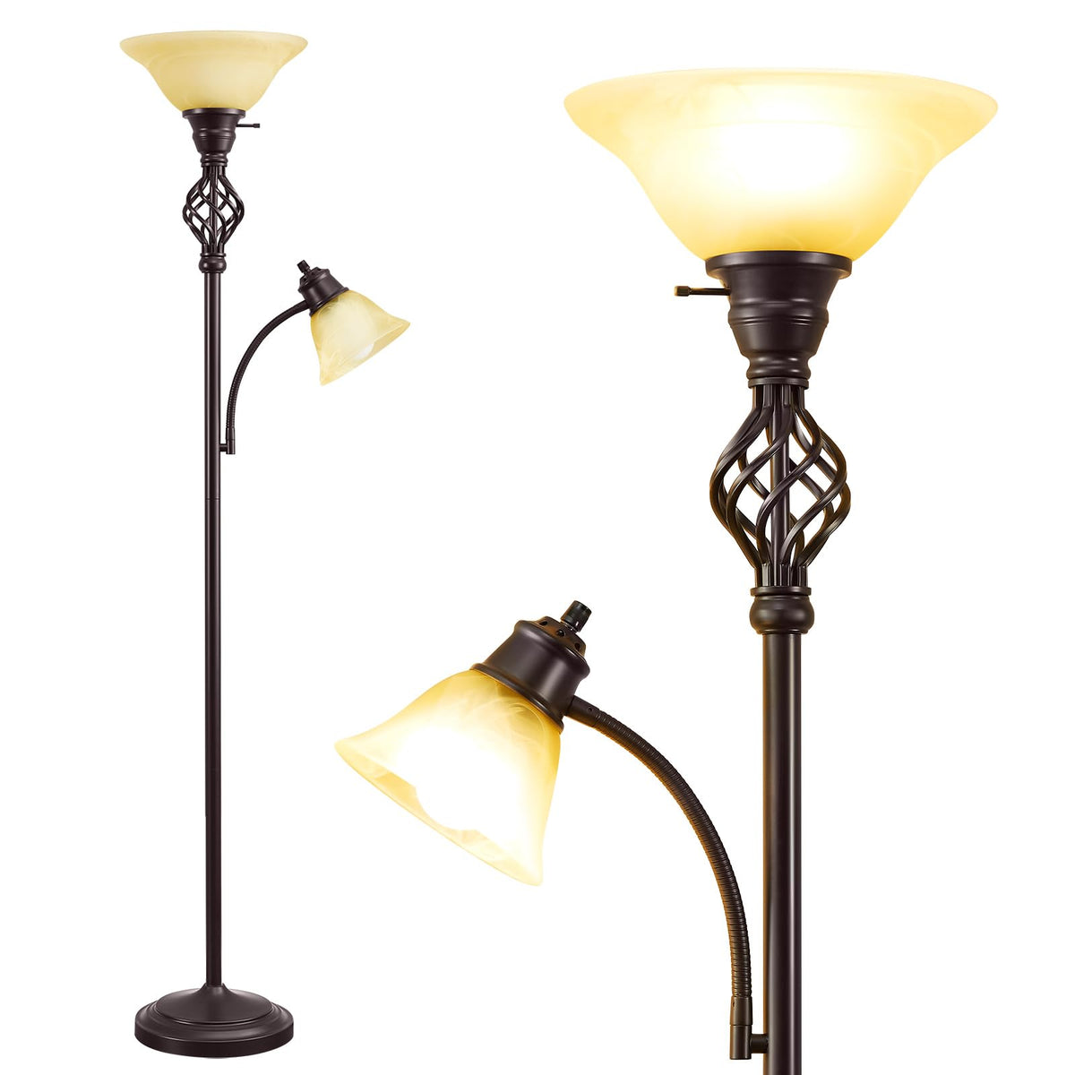 GyroVu torchiere glass shade bowl provides warm ambient lighting for living spaces.