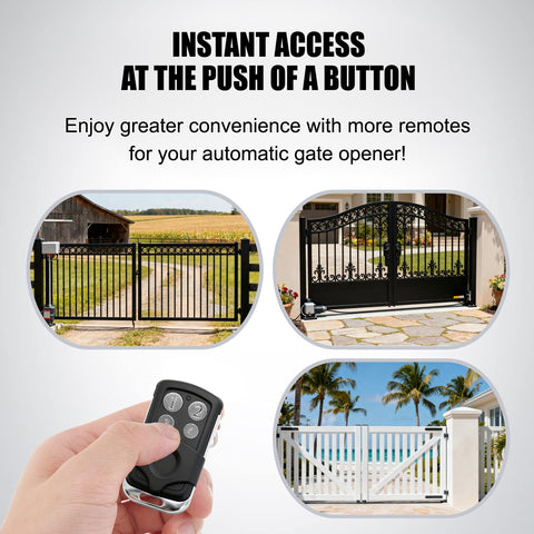 Gyxel Gate Opener Remote shows 100-foot range for convenient access.