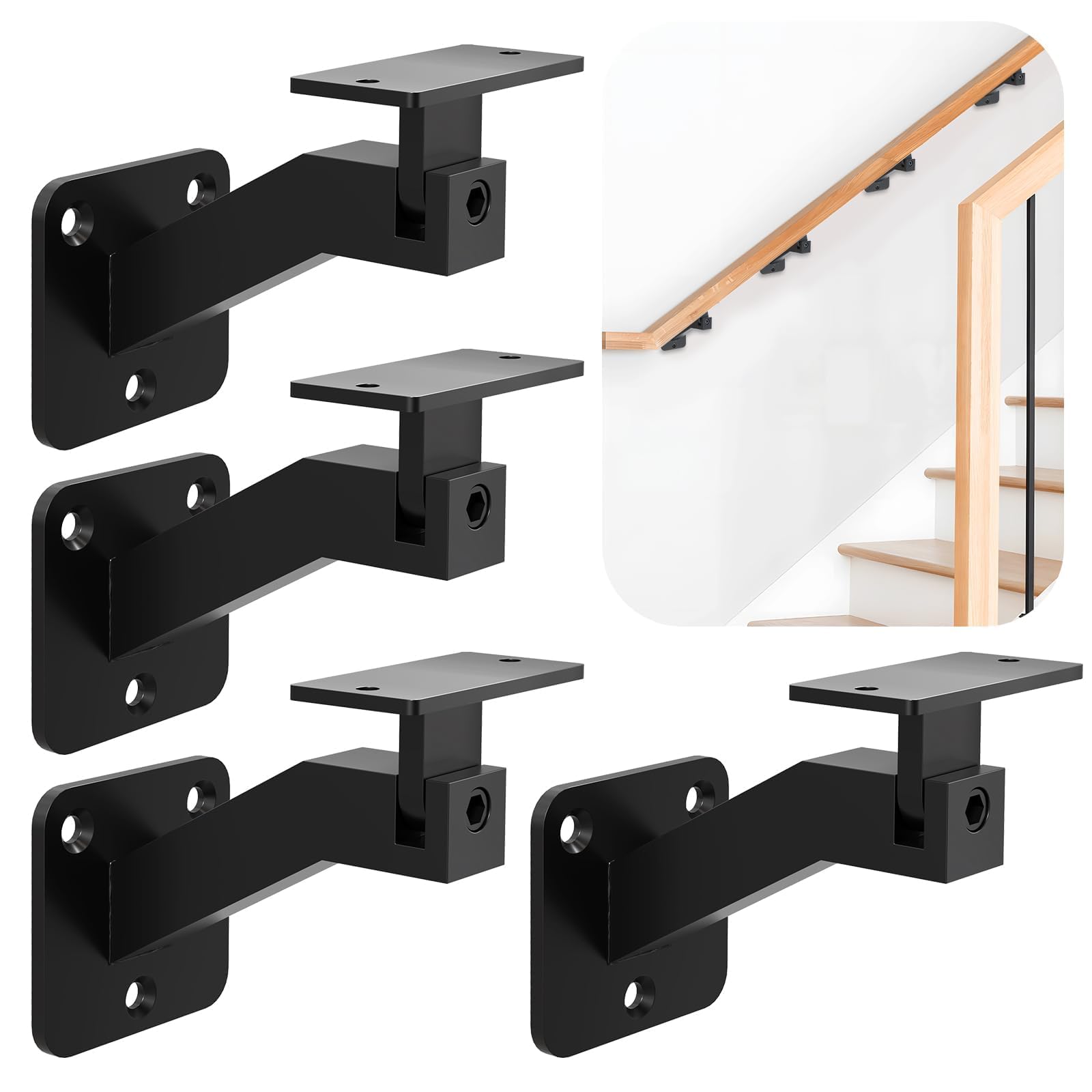 Gyykzz four-pack adjustable handrail brackets for indoor stairs boost stability.